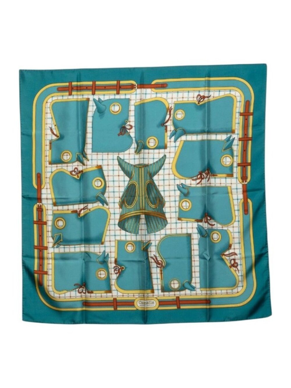 Hermes Carre 90 Camails Camaille Horse Hood Scarf Large Green Multicolor Silk